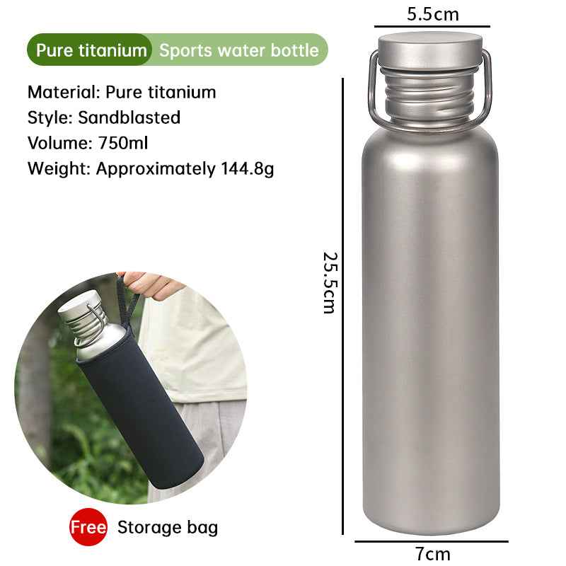 Pure Titanium Water Bottle, Lightweight Single-Wall Wide Mouth for Sports, Camping, Travel