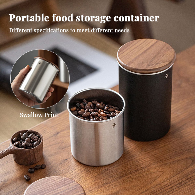 New Stainless Steel Matcha Tea Canister 380ml 560ml with Wood Lid – Sugar Caramel Storage Jar