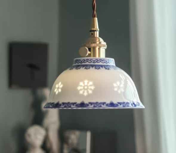 Blue and white translucent balcony ceramic chandelier