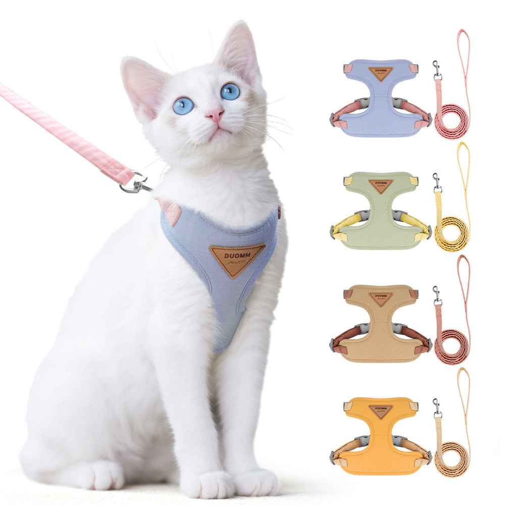 Cat traction rope to prevent breaking free cat chest harness for outdoor walking cat rope
