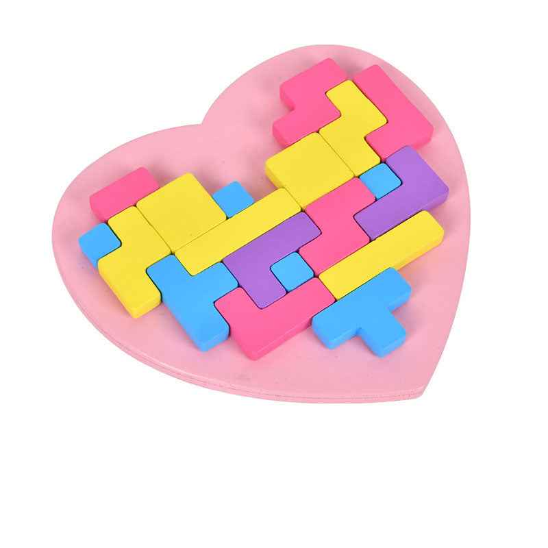 Wooden versatile heart-shaped puzzle for children's early education, puzzle thinking training, Tetris blocks