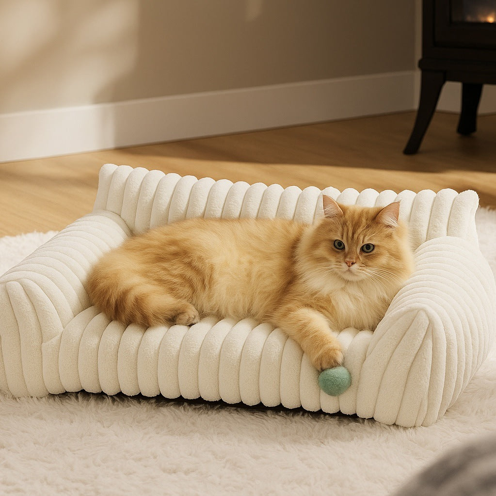 Pet Sofa with Removable Washable Cover, All-Season Pet Mattress with Rabbit Fur Plush Dog Bed