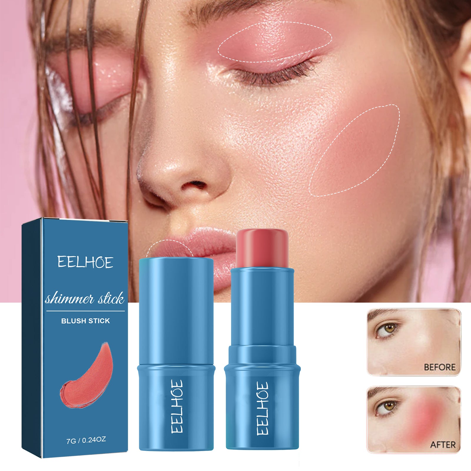 EELHOE Blush Stick, Three-Dimensional Brightening Natural Waterproof Lightweight Lazy Body Contouring Cream