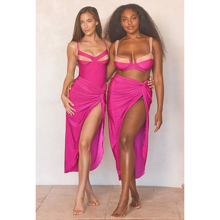 Chic Color-blocked Sparkly Bikini Set for Beach Vacation, Women's Swimwear Dress Style eprolo