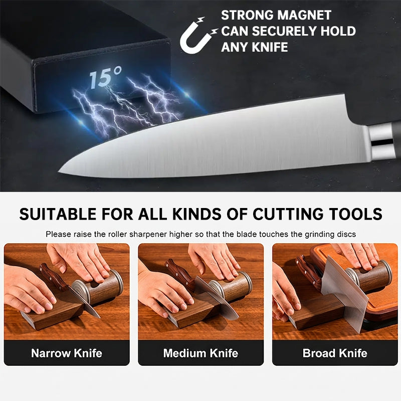 15° & 20° Roll Knife Sharpener Kit, Magnetic Rolling Sharpening Tool with Grinding Stones, Kitchen Chef Accessories