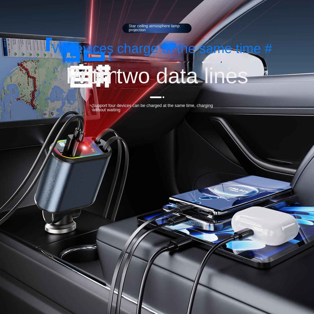 C9 Starry Sky 120W Fast Car Charger – 4-in-1 Retractable Cable with Digital Display