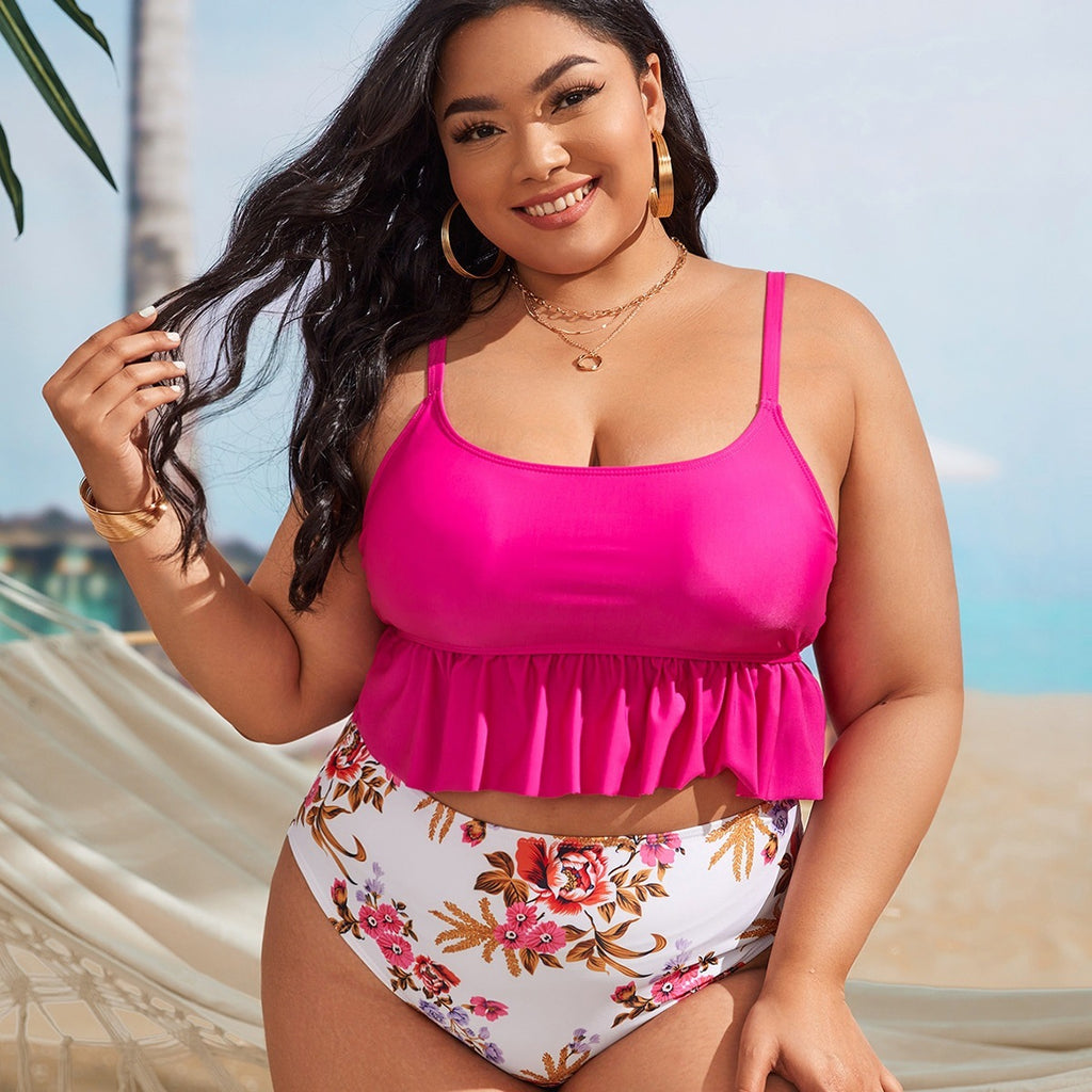 Separate Large Size Swimsuit with Print Design