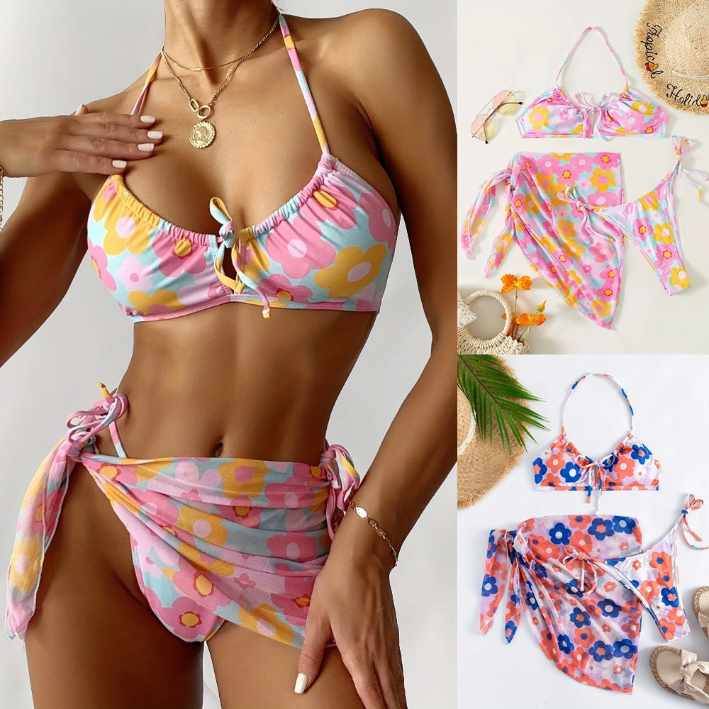 Swimsuit women strapless three piece set bikini girl