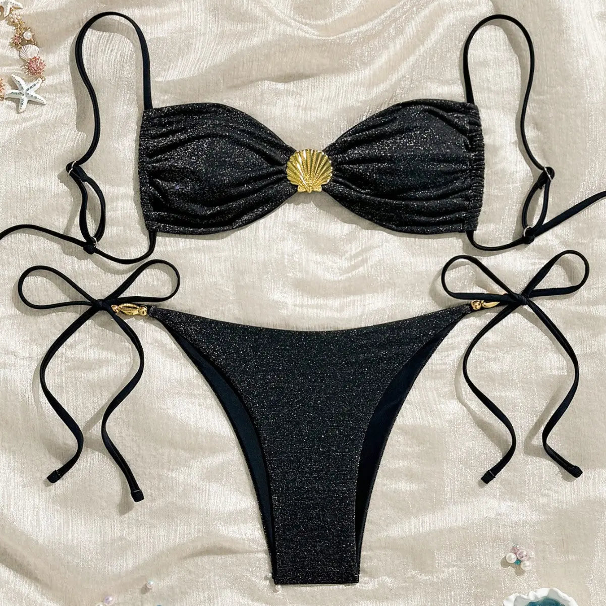 Bikini Set for Women, Sexy Beach Swimwear with Tie-Up Detail, Casual Vacation Style Bikini eprolo
