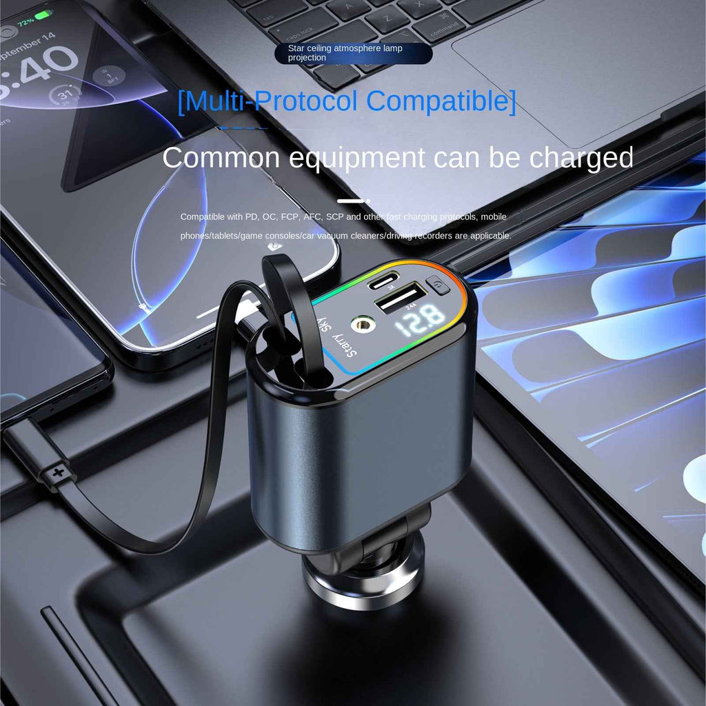C9 Starry Sky 120W Fast Car Charger – 4-in-1 Retractable Cable with Digital Display