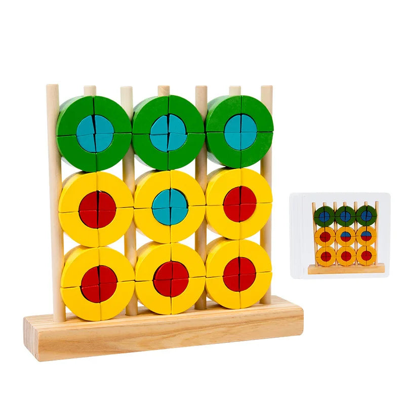 Children's early education toys Ring rainbow wooden blocks thinking training hand eye coordination disc breakdown Jenga