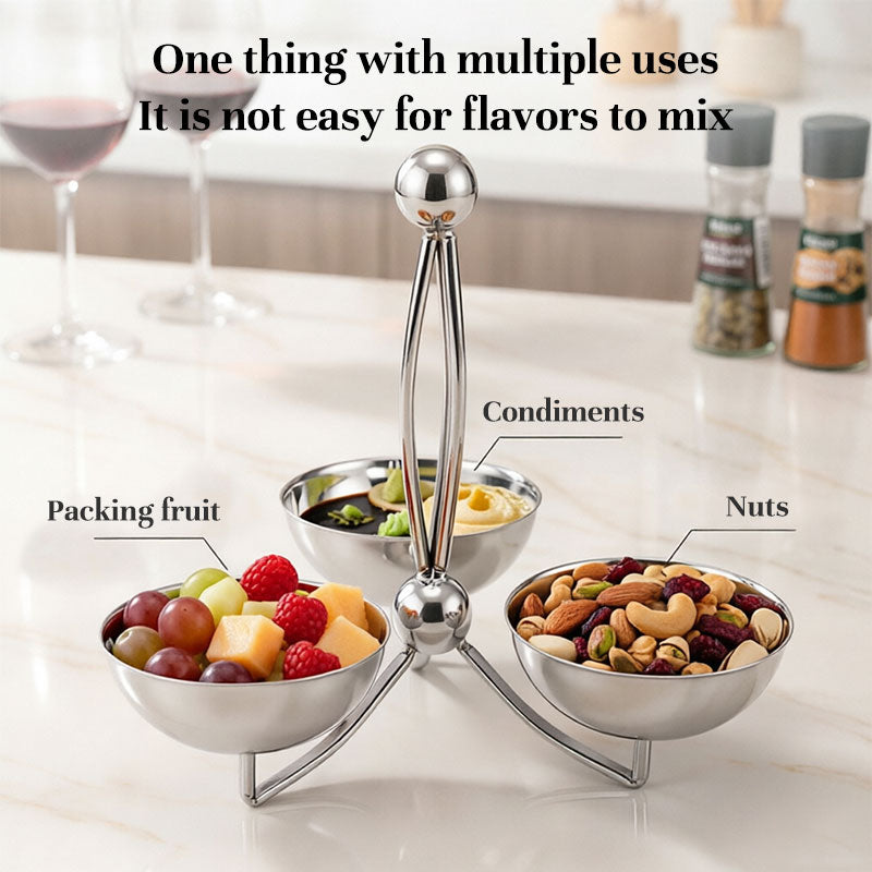 Stainless Steel Divided Serving Tray with Dip Bowls, Snack & Chip Dip Server Set, Condiment Display Stand