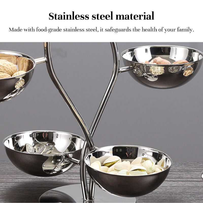 Stainless Steel Divided Serving Tray with Dip Bowls, Snack & Chip Dip Server Set, Condiment Display Stand