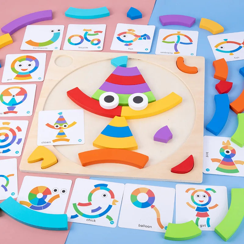 Children's puzzle blocks puzzle boards rainbow colors shape recognition early education puzzle toys tabletop games ﻿