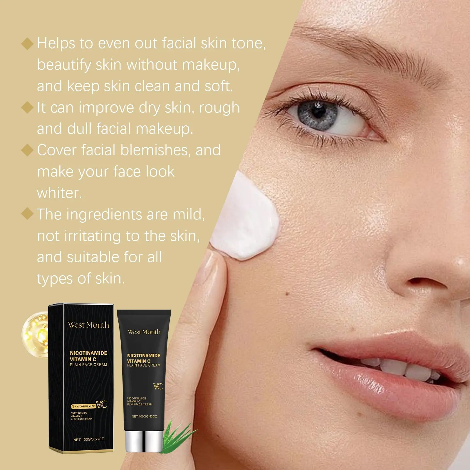 West&Month Plain Face Cream, Brightening Skin And Toning Natural Concealer Beauty eprolo