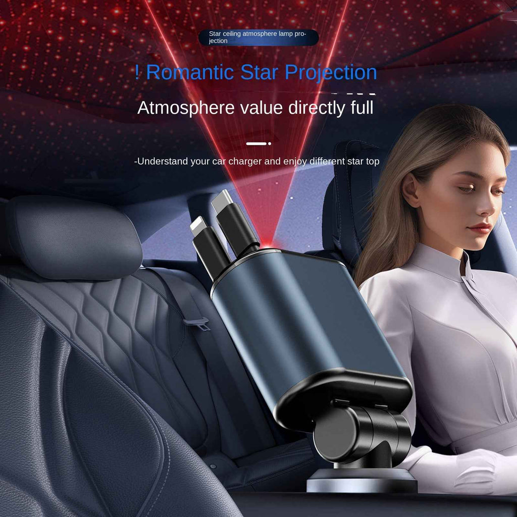 C9 Starry Sky 120W Fast Car Charger – 4-in-1 Retractable Cable with Digital Display
