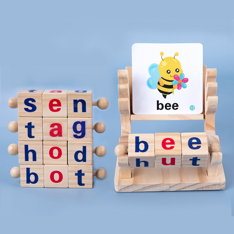 Wooden puzzle toys for babies, English spelling and word building blocks, children's early education letter cube, wooden toys