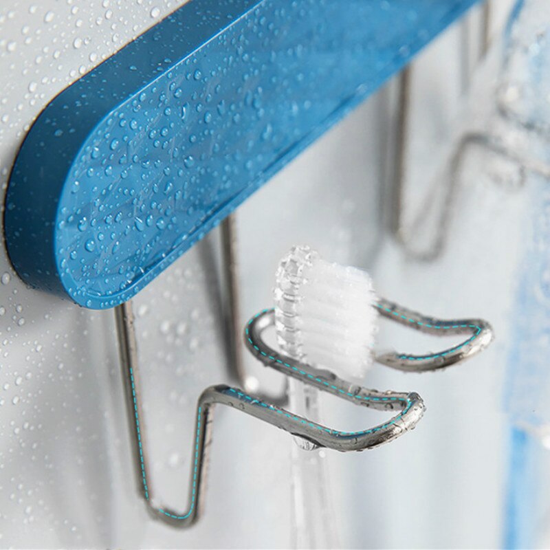 Toothbrush Holder Rack Self-adhesive Shaver Toothbrush Cup Space Saving Bathroom Stand Storage Stainless Steel Wall-mounted Rack