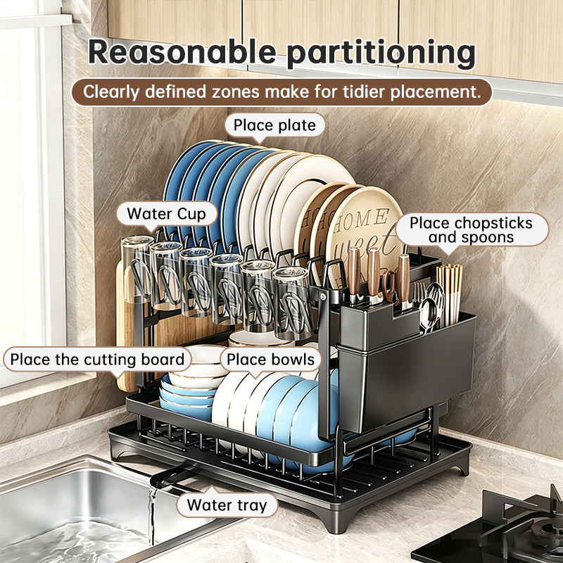 2-Tier Dish Drying Rack | Rustproof Carbon Steel Kitchen Drainer eprolo