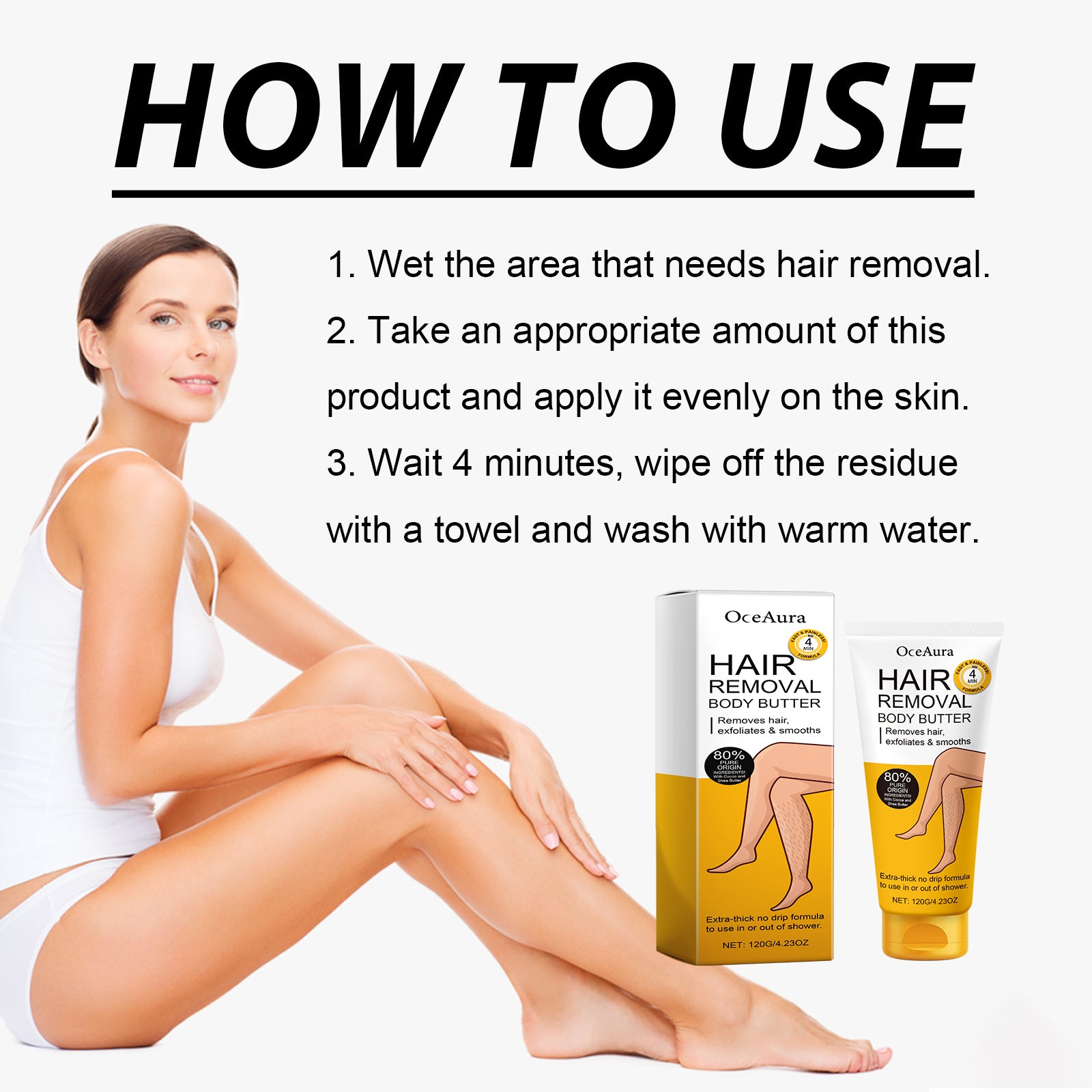Hair Removal Body Butter, Gentle Hair Removal Non-Irritating Underarm Leg Hair Hand Hair Deep Cleansing Hair Removal Cream For Skin eprolo