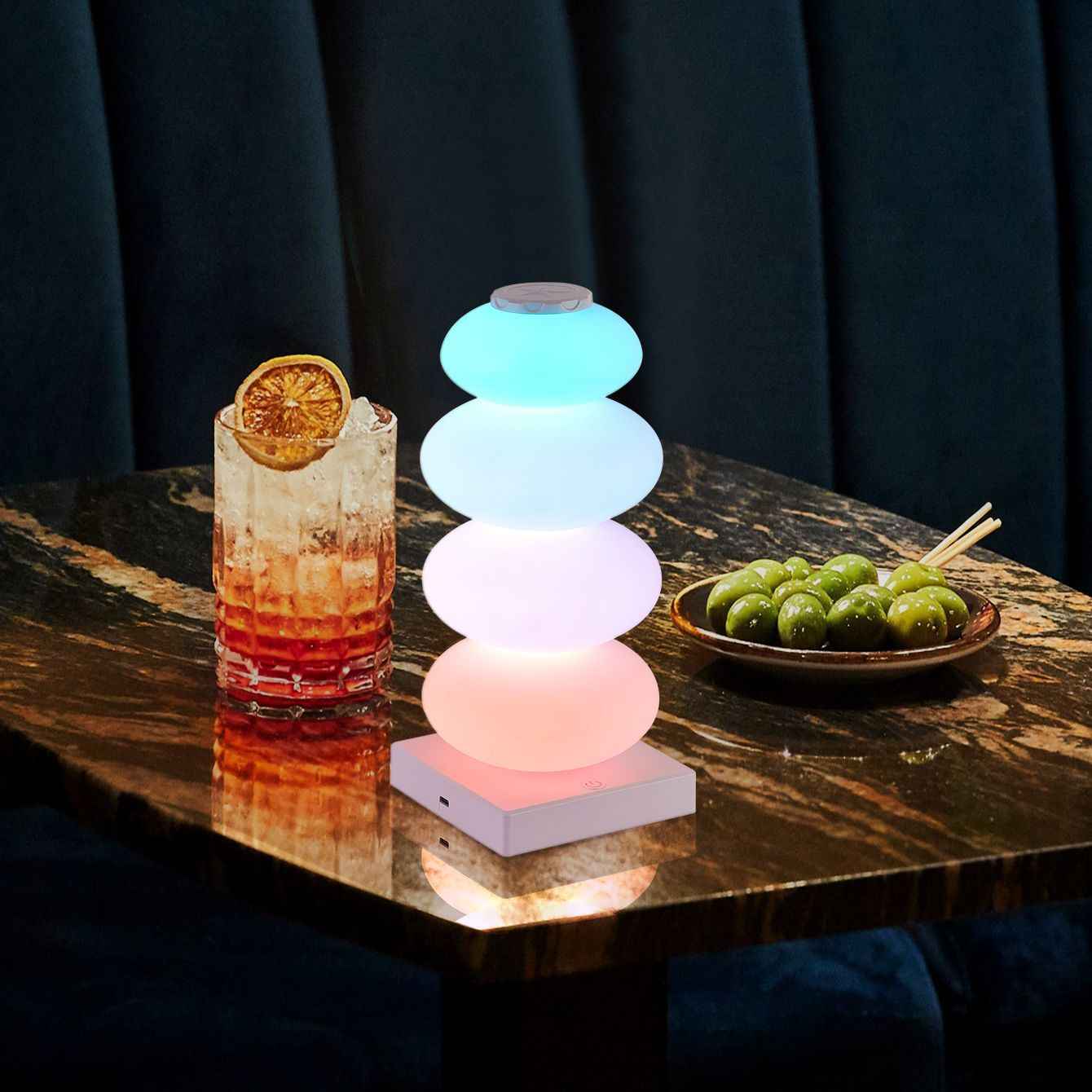 Creative DIY Colorful Romantic Mood Desk Lamp, Bedside Night Light with Wireless Phone Charging, Decorative Table Ornament
