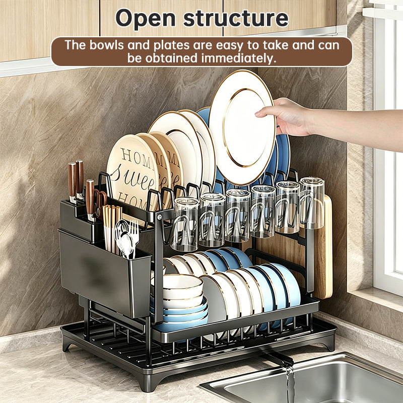 2-Tier Dish Drying Rack | Rustproof Carbon Steel Kitchen Drainer eprolo