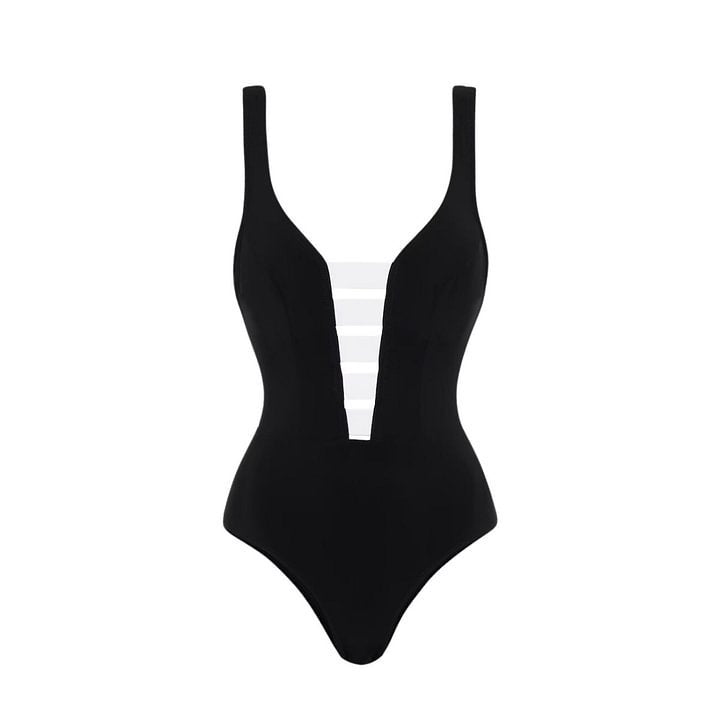 Black and White Ins Fashion Sleeveless High-End Feel One-Piece Swimwear Set
