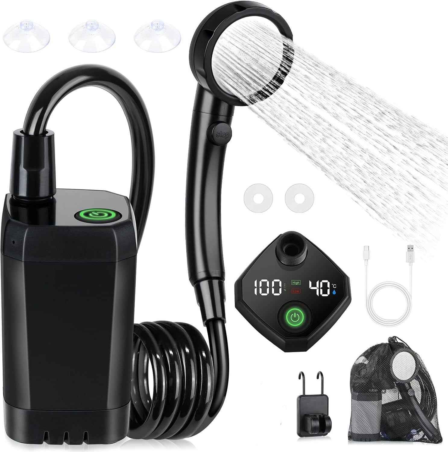 Portable Outdoor Shower Kit – 6000mAh Rechargeable Water Pump with Display for Camping & Pet Bath