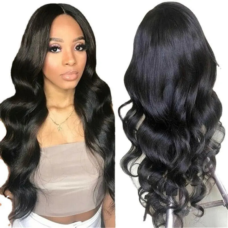 Wig for women El and American medium-parted long curly hair African black large wave chemical fiber full headgear wig eprolo