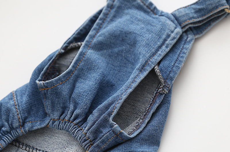 Washed Denim Comfortable Stretchy Jeans Pet Overalls