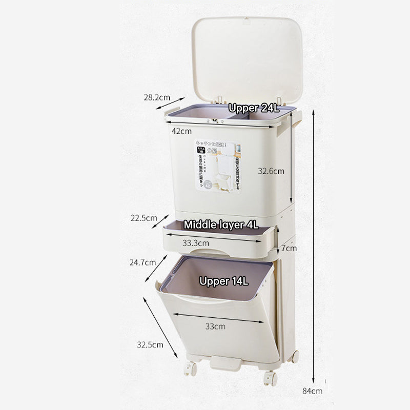 42L Kitchen Recycling Bin | 3-Compartment Pedal Trash Can with Wheels eprolo