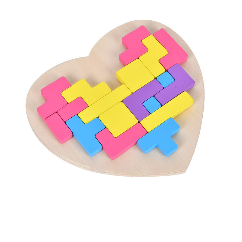 Wooden versatile heart-shaped puzzle for children's early education, puzzle thinking training, Tetris blocks