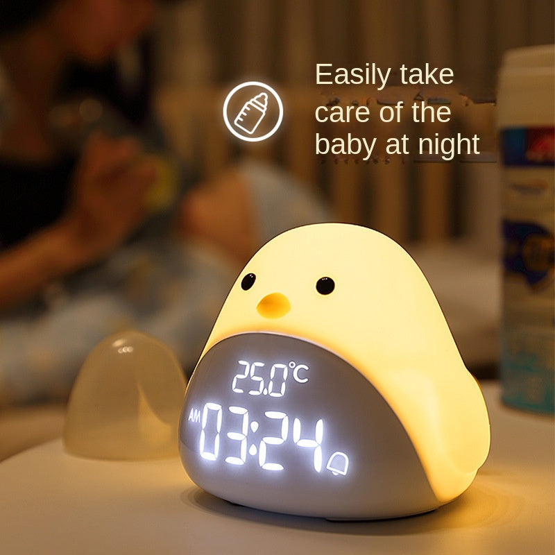 Time Bird LED Bedside Night Light, Cartoon Student Quiet Electronic Clock with USB Charging for Bedroom and Dormitory