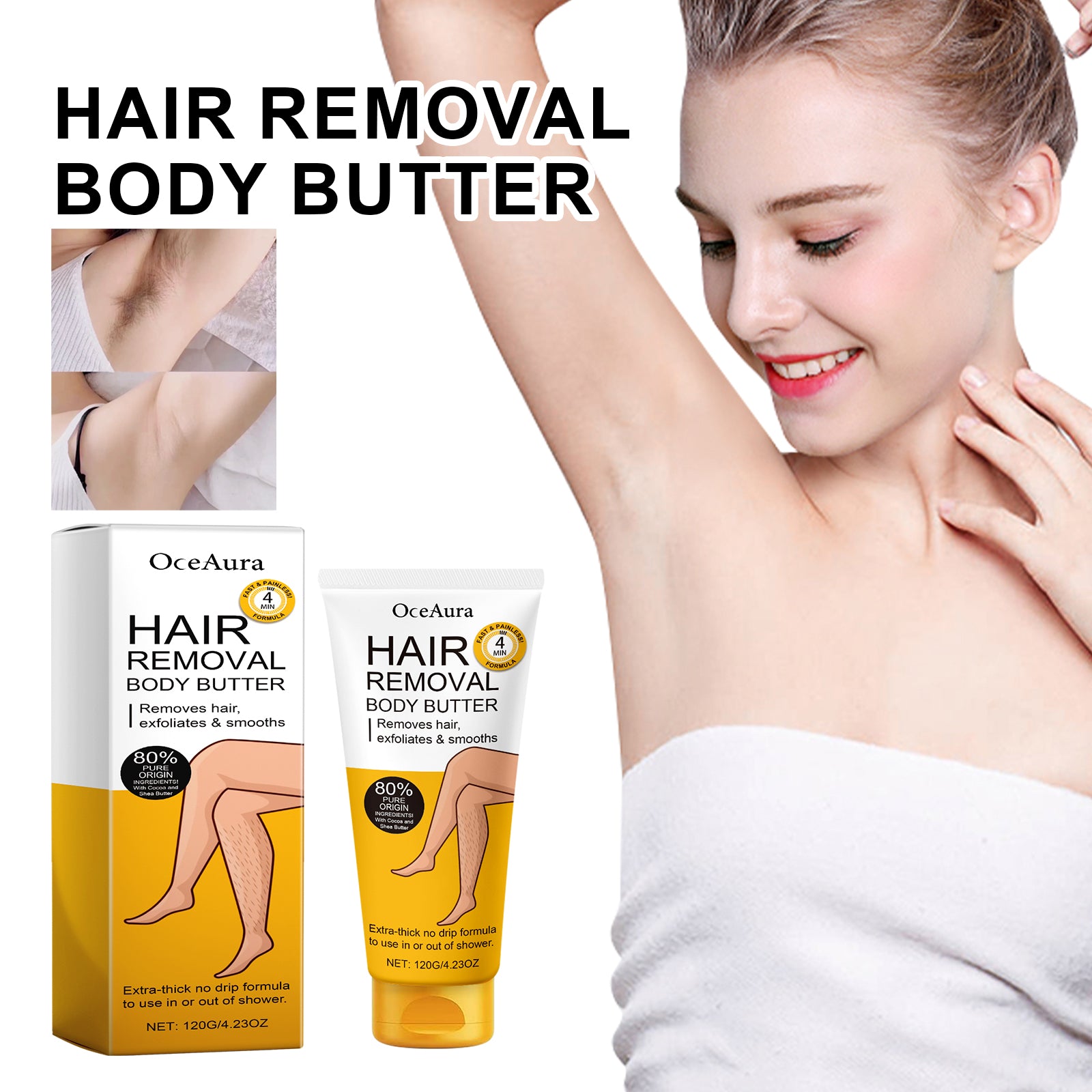 Hair Removal Body Butter, Gentle Hair Removal Non-Irritating Underarm Leg Hair Hand Hair Deep Cleansing Hair Removal Cream For Skin eprolo