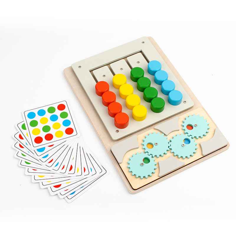 Wooden children's early education 2-in-1 four-color game color matching exercise wrist coordination puzzle toy