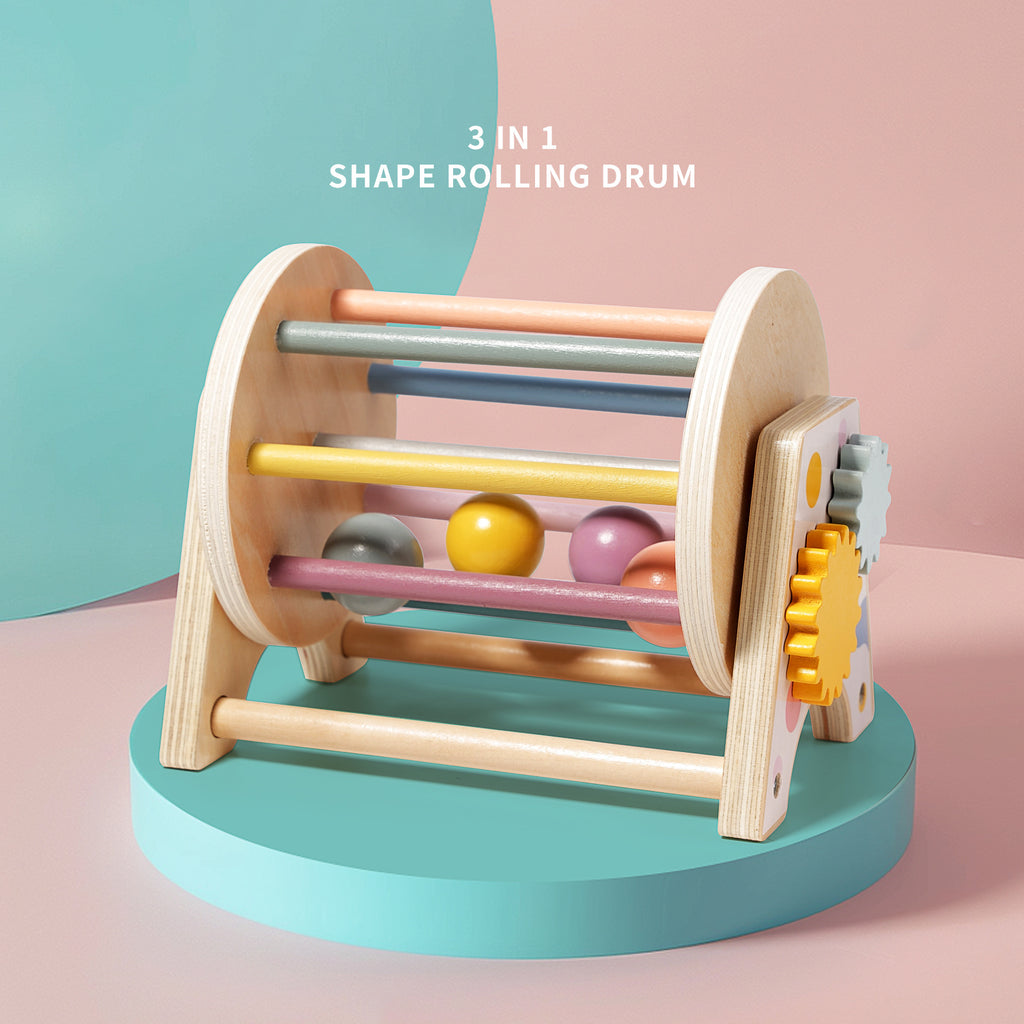 Three in one desktop wooden rolling drum kindergarten puzzle Montessori early education toy