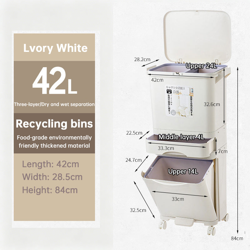 42L Kitchen Recycling Bin | 3-Compartment Pedal Trash Can with Wheels eprolo