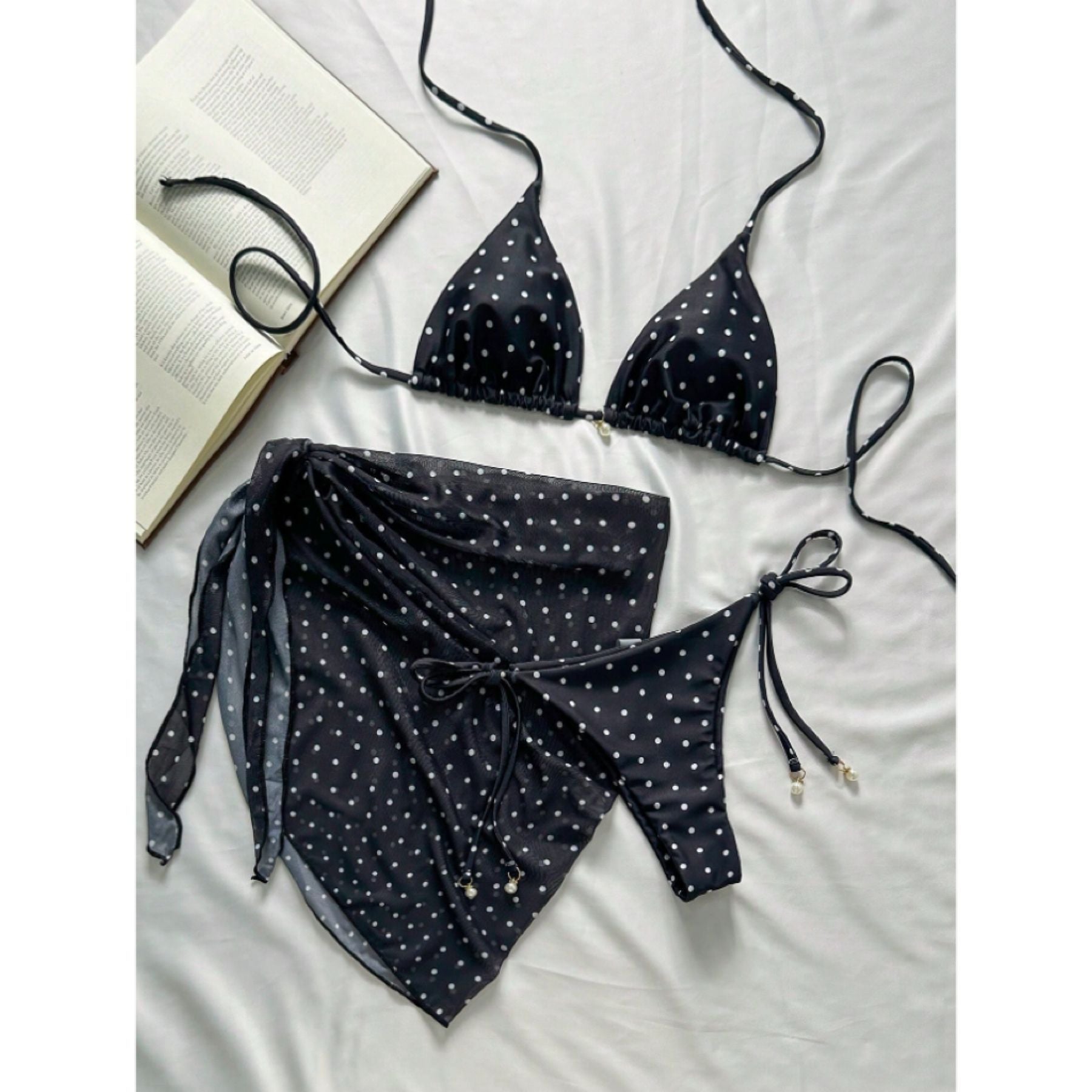 Polka Dot Bikini Set with Neck Strap Separated Swimwear
