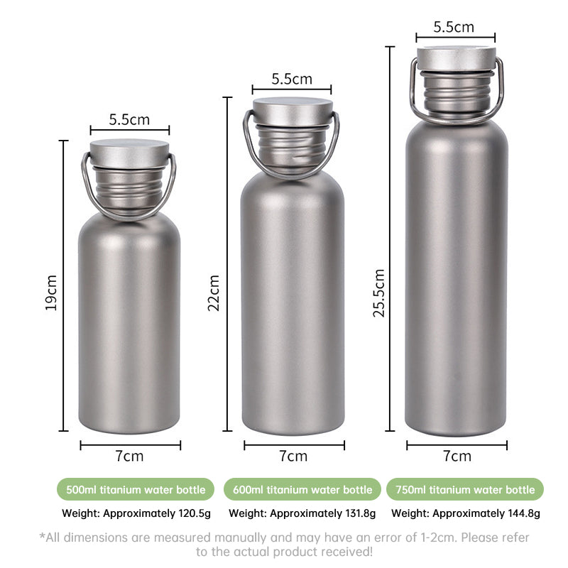 Pure Titanium Water Bottle, Lightweight Single-Wall Wide Mouth for Sports, Camping, Travel