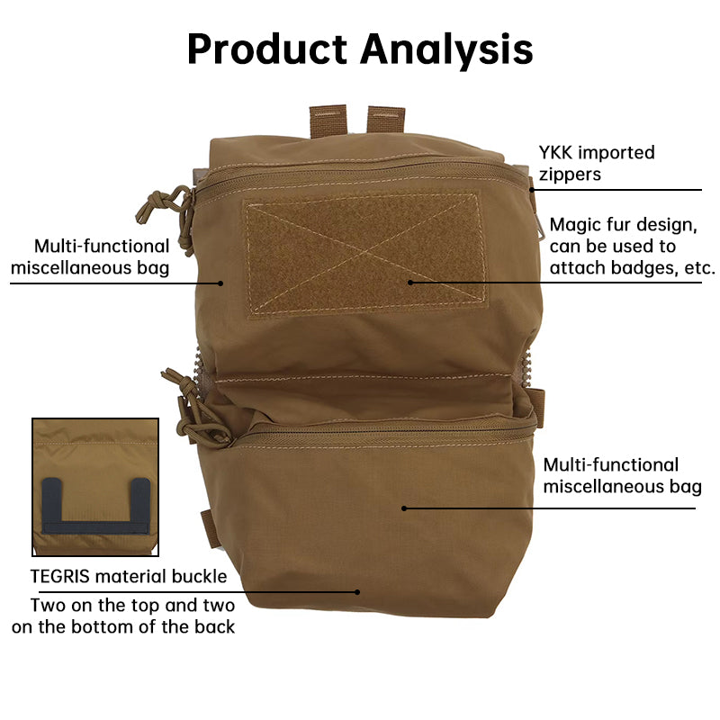Tactical Back Panel Double General Purpose Pouch for FCPC V5 & Ferro Style Plate Carriers, Molle Utility Storage Bag by eprolo