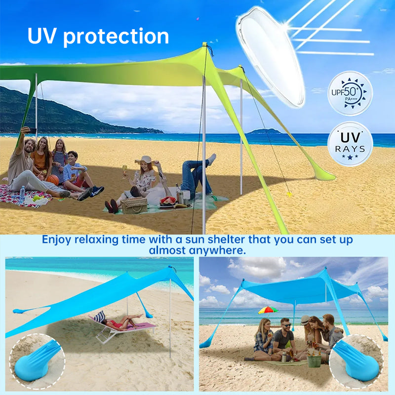 Family beach tent, large pop-up parasol, beach shelter, sun shade. Stable poles with portable carry bag. Outdoor shade. by eprolo
