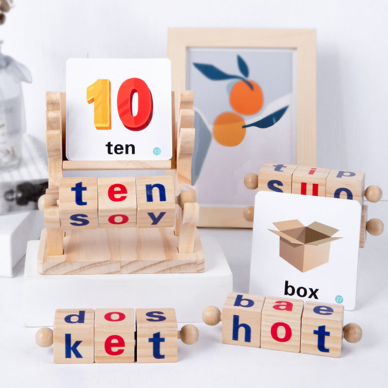 Wooden puzzle toys for babies, English spelling and word building blocks, children's early education letter cube, wooden toys