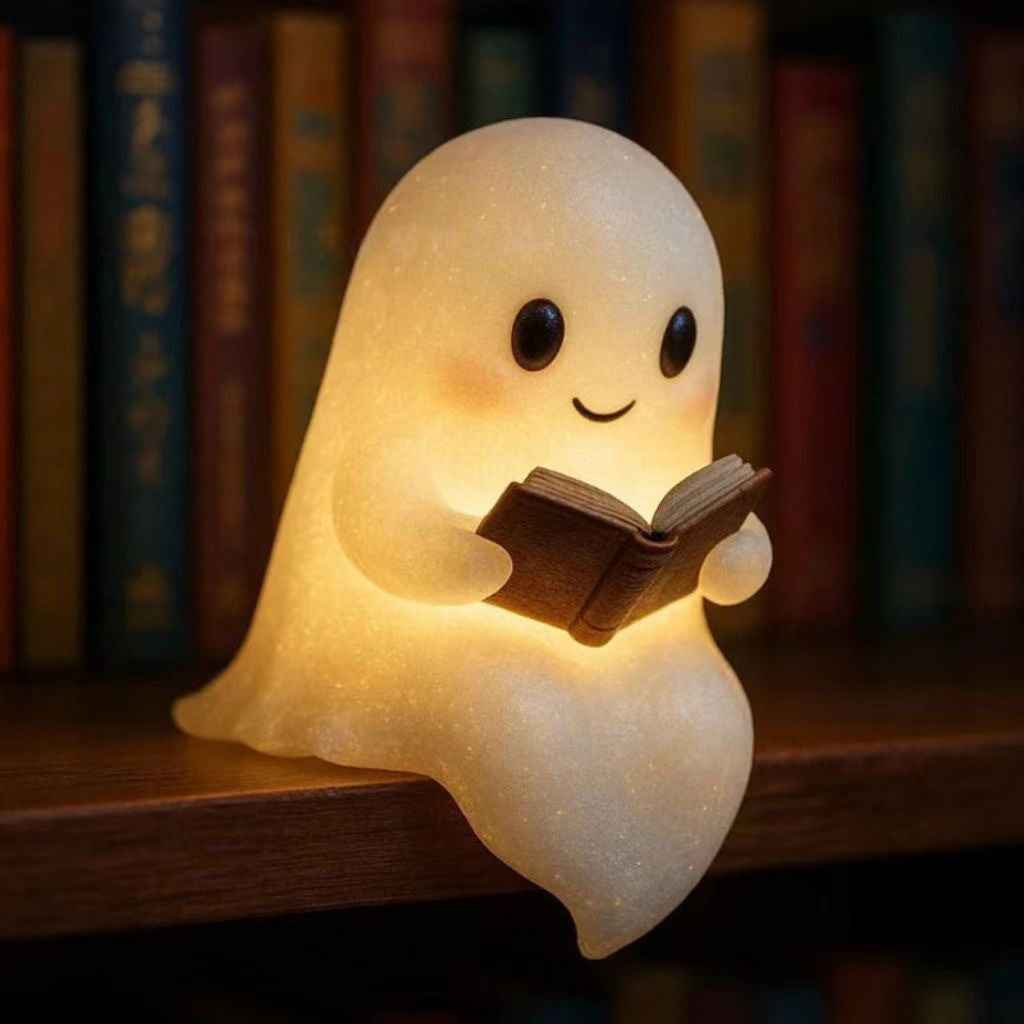 Cute Ghost Reading Book Lamp Halloween Ghost Night Light Decoration