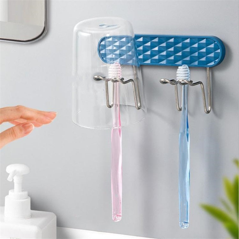 Toothbrush Holder Rack Self-adhesive Shaver Toothbrush Cup Space Saving Bathroom Stand Storage Stainless Steel Wall-mounted Rack