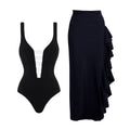 Black and White Ins Fashion Sleeveless High-End Feel One-Piece Swimwear Set
