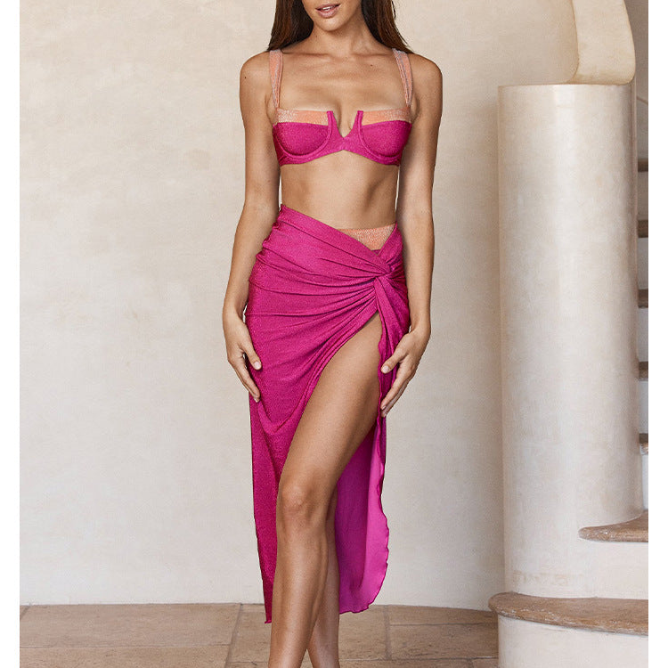Chic Color-blocked Sparkly Bikini Set for Beach Vacation, Women's Swimwear Dress Style eprolo