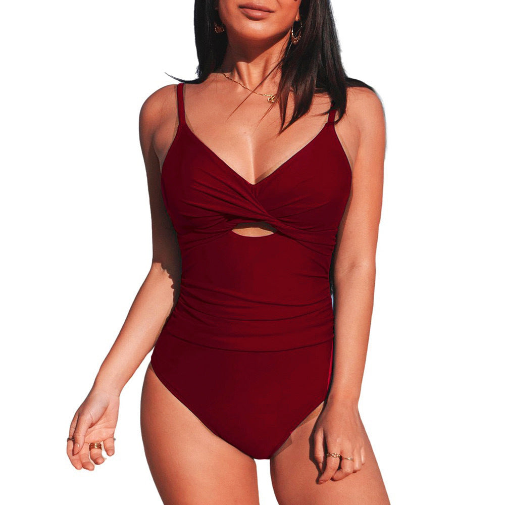 Backless one-piece solid color one-piece swimsuit