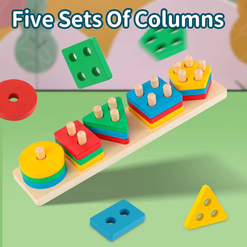 Wooden geometric shape matching puzzle column children's early education color cognitive building blocks Christmas toy gift
