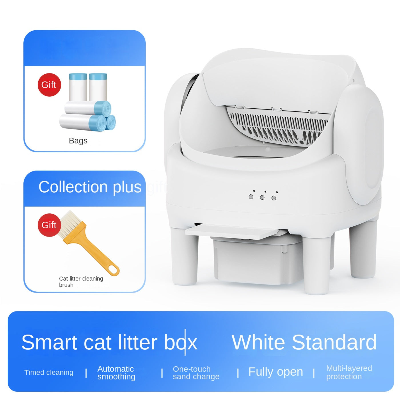 Smart Automatic Cat Litter Box with Open Design, Electric Self-Cleaning, Auto Scoop, Full-Size Intelligent Cat Toilet