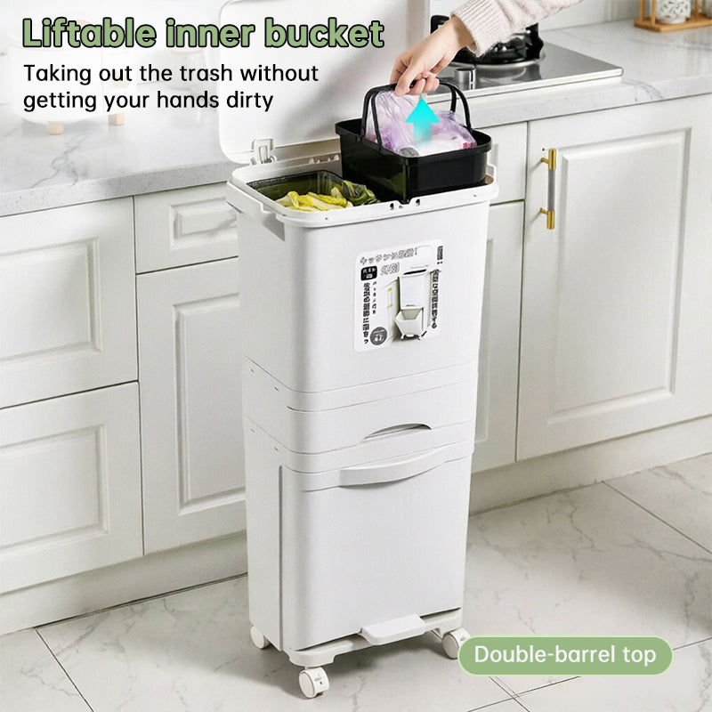 42L Kitchen Recycling Bin | 3-Compartment Pedal Trash Can with Wheels eprolo